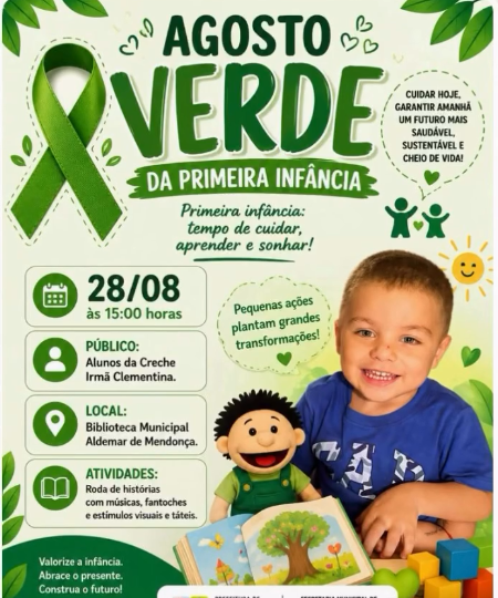 Prefeitura de Pão de Açúcar celebra o Agosto Verde com programação cultural para a Primeira Infância